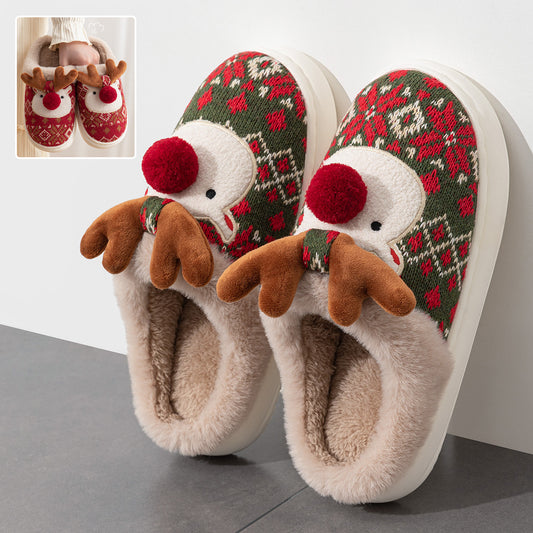 Cute Christmas Reindeer Plush Slippers